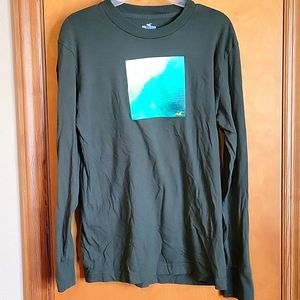 Mens Hollister Med long sleeve olive green t-shirt